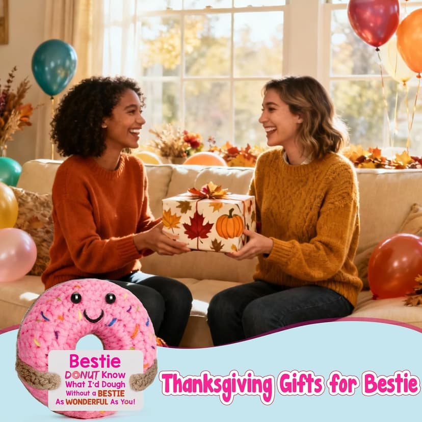 Bestie Gifts for Women Friend - Funny Cute Cool Handmade Knitted Donut for Female Woman Besties Best Friends BFF Soul Sister Coworker Friendship Birthday