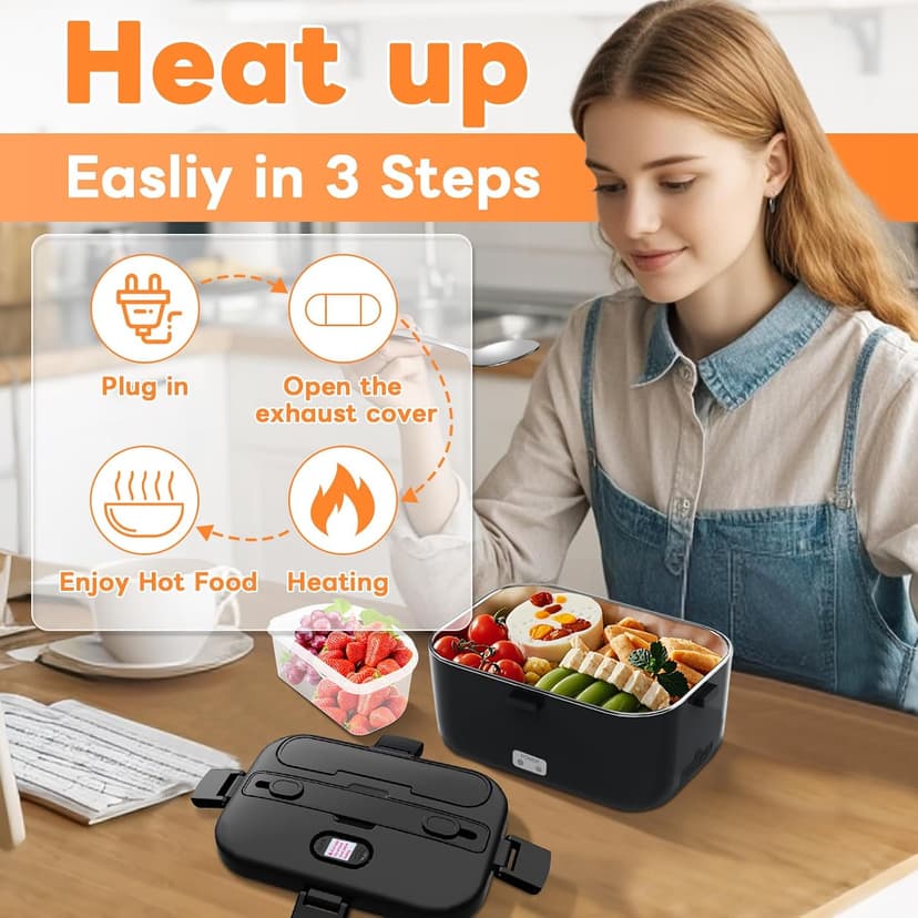 100W Fast Heating, Portable Food Heater for Car, Truck, Office, Work, Travel, Construction Site, Gifts, 12/24V/110-230V DUPASU Electric Lunch Box Food Warmer, 1.8L Heated Lunch Box for Adults B0DXYYP427