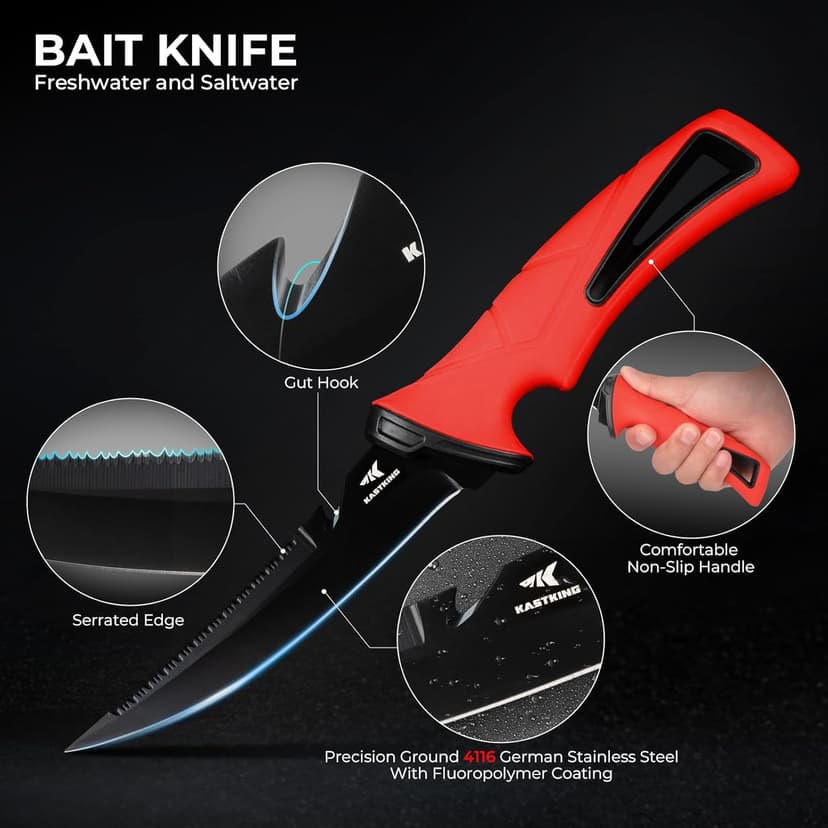 KastKing Intimidator Fillet Knife Set – G4116 German Stainless-Steel Blades, Non-Slip Handle, Includes Folding Fillet Board, Fish Scaler, Rubber-Coated Gloves, Honing Rod, and Durable Storage Bag