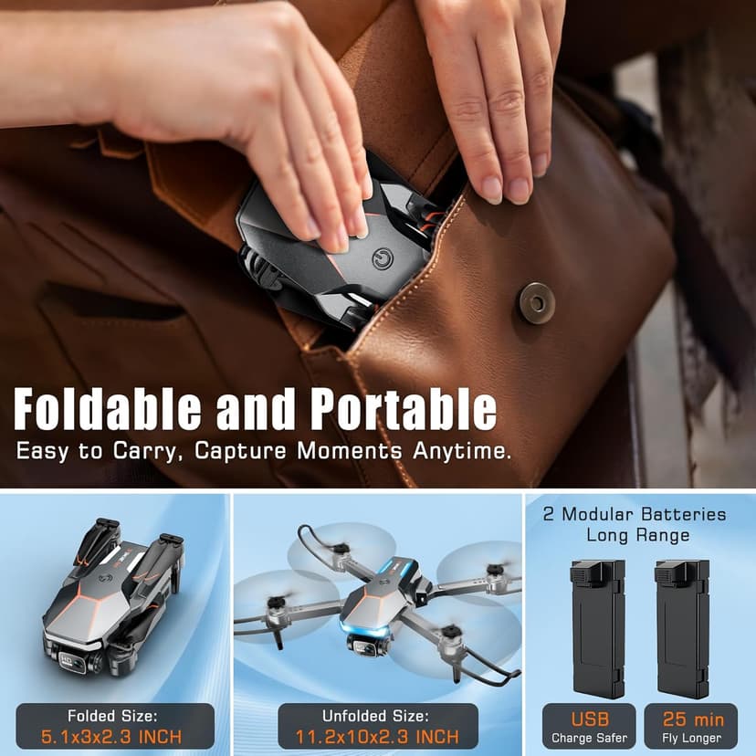 Drone with Camera, 1080P FPV Foldable Drone with Stable Altitude Hold, Gravity Control, Trajectory Flight, 90° Adjustable Lens, One Key Take Off, 2 Batteries, RAGPIP X66 Drone Toy for Kids Adult Beginners