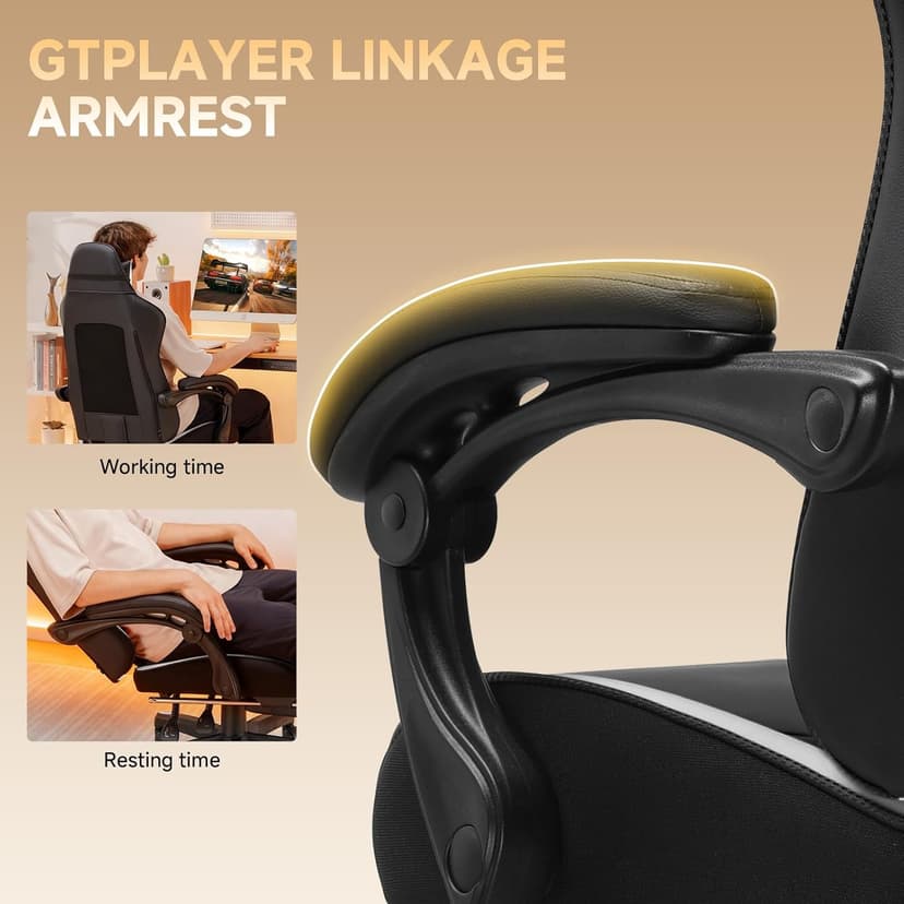 GTPLAYER Gaming Chair, High Back Leather Computer Gaming Chair with Footrest, Ergonomic Height Adjustable Office Chair with Removable Cover and Lumbar Support for Gaming and Work (WT)