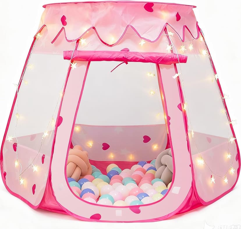Pop Up Princess Tent with Star Light, Toys for 1 2 3 Year Old Girl Birthday Gift, Ball Pit for 12-18 Months Baby Girl Toys, Toddler Gift, Easy to Pop Up and Assemble(Pink)
