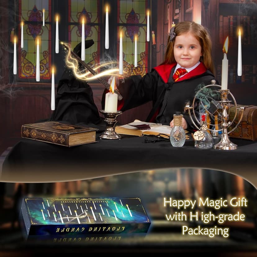 kakoya Flameless Floating Candles with Wand，20 Pcs Magic LED Hanging Taper Candles，Flickering Battery Operated Taper Candle with Wand Remote for Halloween Decorations Best Gift（White） B0C452J5HT
