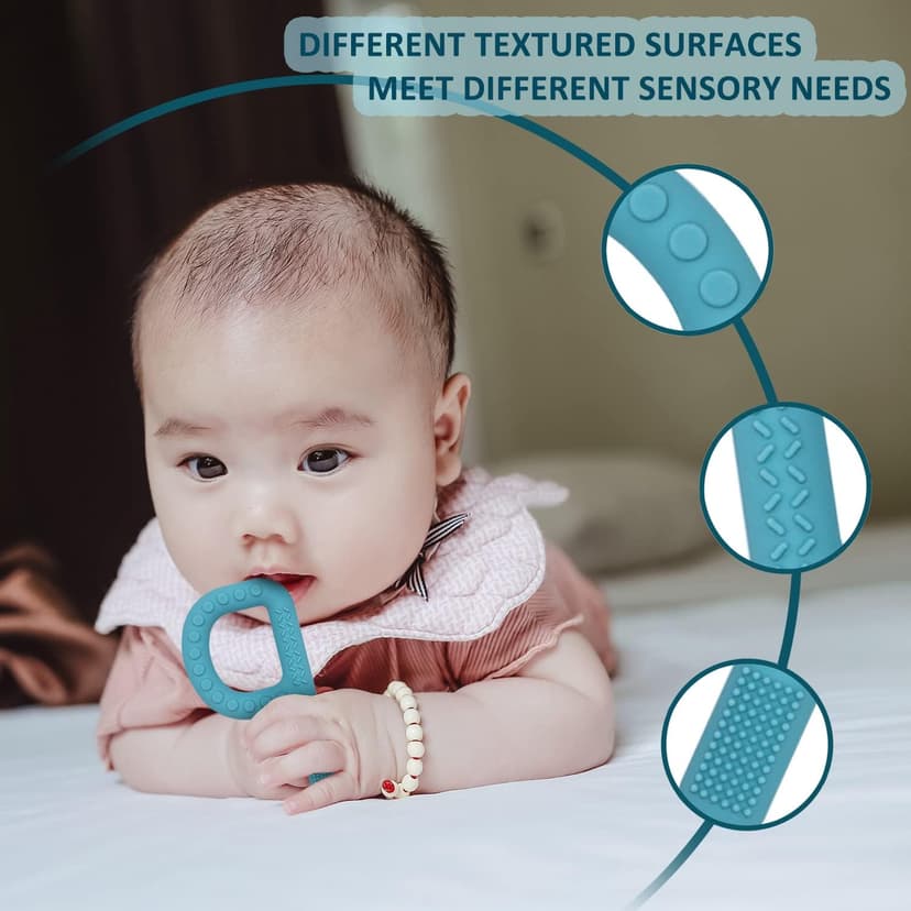 Sensory Toys for Kids Babies Toddlers 4 Pack, P Shape Baby Teething Toys for 3-6 6-12 Months Oral Motor Stimulation, Sensory Chew Toys for Autistic Children, Silicone Chewy Necklaces for Kids Adults