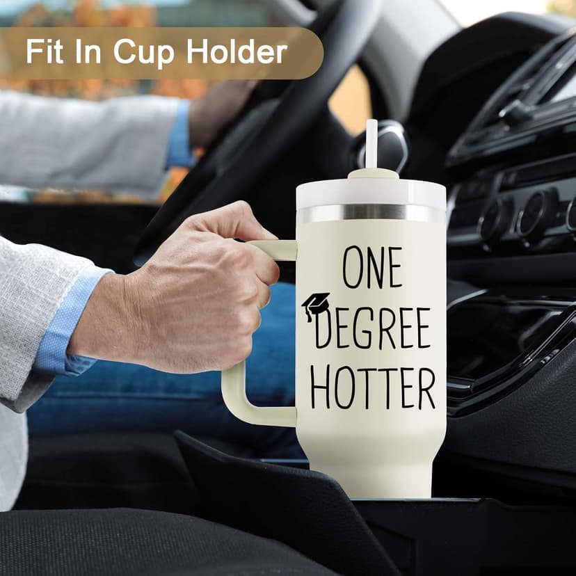 Graduation Gifts for Her, Him - 40 oz Insulated Tumbler - 2025 Funny College, Masters Degree, Phd Graduation Gifts for Women Men - One Degree Hotter - Stainless Steel Travel Cup with Lid & Straw 40 oz