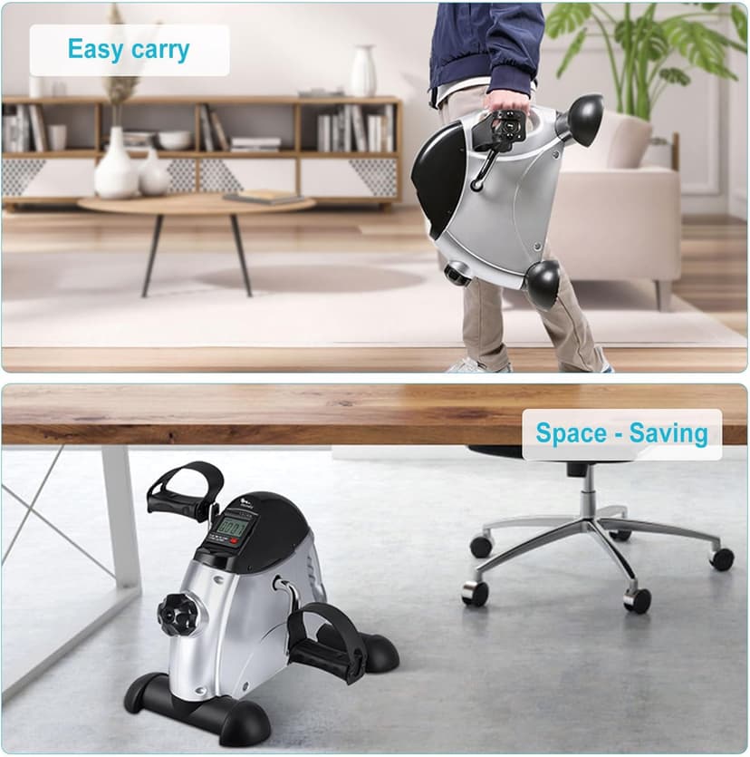 Mini Exercise Bike, himaly Under Desk Bike Pedal Exerciser Portable Foot Cycle Arm & Leg Peddler Machine with LCD Screen Displays