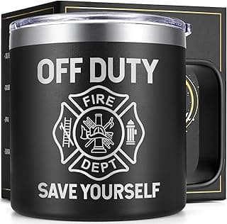 Lifecapido Firefighter Gifts for Men, Off Duty Save Yourself 14 oz Insulated Coffee Mug, Fireman Gifts for Men, Birthday Christmas Gift for Firefighters, Firemen, Boyfriend, Dad, Uncle, Black
