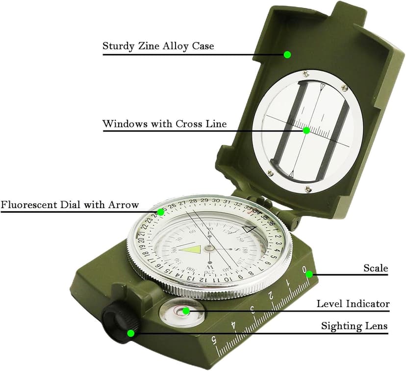 Compass, Hiking Compass for Survival with Lensatic – Water-Resistant Durable and Pocket-Sized