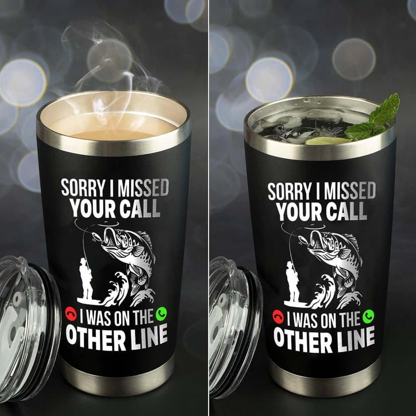 Funny Fish Gifts for Men - Sorry I Missed Your Call I Was On The Other Line Fish Tumbler - Fish Cup for Men - Fathers Day Christmas Birthday Fisherman Gifts - Fisherman Retirement Gift B0GQ3RCLNH