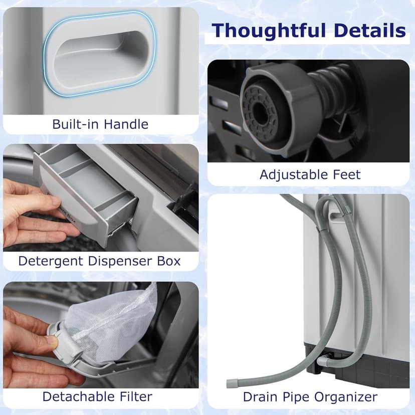 Giantex Portable Washing Machine, 1.5 cu.ft Compact Washer with Drain Pump, LED Display, 8 Programs, 10 Water Levels, Child Lock, 11 LBS Clothes Capacity for Apartment, Home, Dorms, RV (Gray & Black)