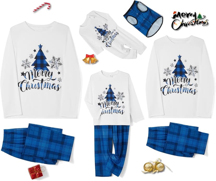 Awoscut Christmas Family Matching Pajamas Sets Christmas PJ's Letter Print Top and Plaid Pants Jammies Sleepwear