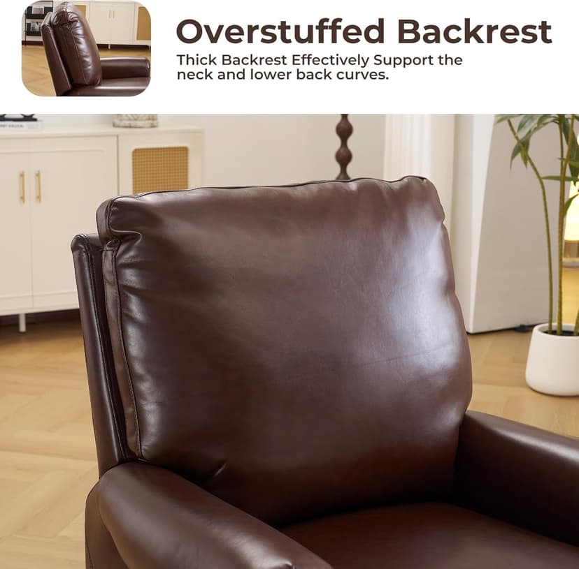 Pushback Recliner Chair with Massage and Heat, Breathable Leather Recliner Chair with Overstuffed Backrest, Recliner with Rivet Decoration, Single Sofa Accent Chair for Living Room, Brown