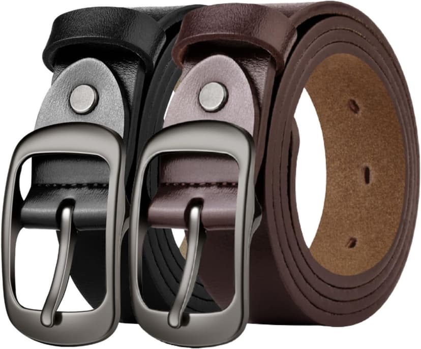 West Leathers [2 Pack] Leather Belt Women-Womens Leather Belt with Pin Buckle-Belts for Women for Jeans, Pants, Dresses