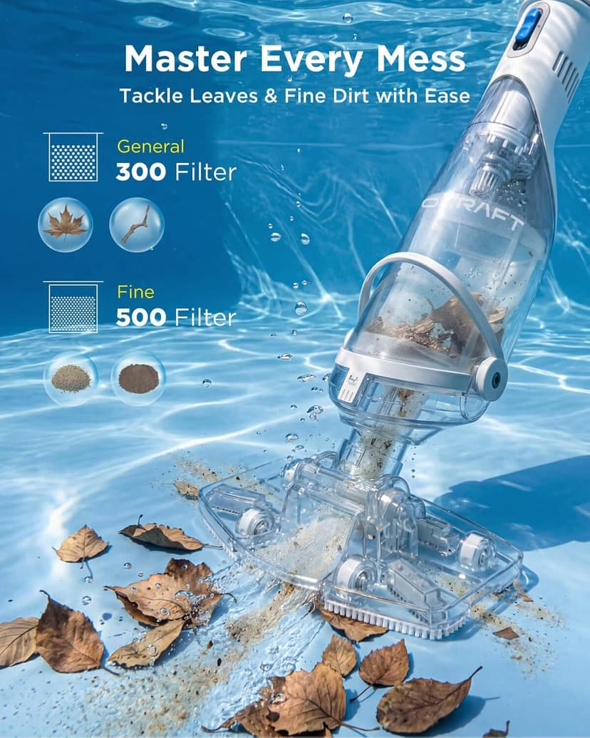 InoKraft Pool Vacuum for Above Ground Pool, Cordless Handheld Pool Vacuum for Inground Pools, Rechargeable Pool Cleaner with Powerful Suction up to 18.5 gallons/min, Ideal for Leaves, Debris, Blue