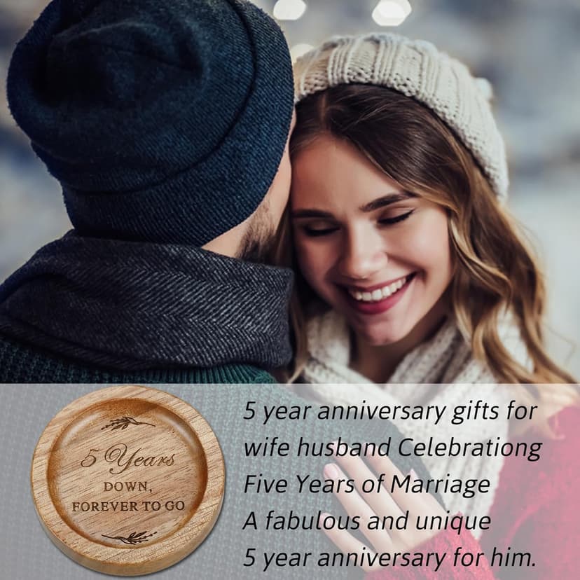 Wooden Ring Dish 5 Year Anniversary Wood Gift for Him Her, 5th Wooden Gifts for Wife Husband, 5 Year Marriage Presents Anniversary for Couple, Fifth Anniversay Present for Women Men