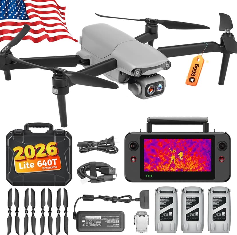 Autel Robotics EVO Lite 640T Enterprise Bundle, 640x512 T~hermal&1/2'' CMOS 48MP V~isible C-a-mera, 1-16x Digital Zoom, AI Target Recognition, 12KM Transmission, 866g Lightweight, 40Min Max Time