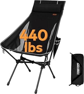 TOBTOS Portable High Back Camping Chair, Support 440 lbs, Ultralight Folding Chair with Head Support, Compact Backpacking Chair for Outdoor Camp Backpacking Fishing (Black)
