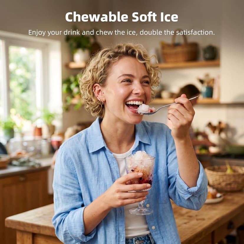 Antarctic Star Nugget Ice Maker Countertop, 35lbs/24H Ice Machine, Soft Chewable Sonic Ice, Self-Cleaning, Fast Ice Ready in 8 Minutes, Compact Design with Handle, Stainless Steel Silver