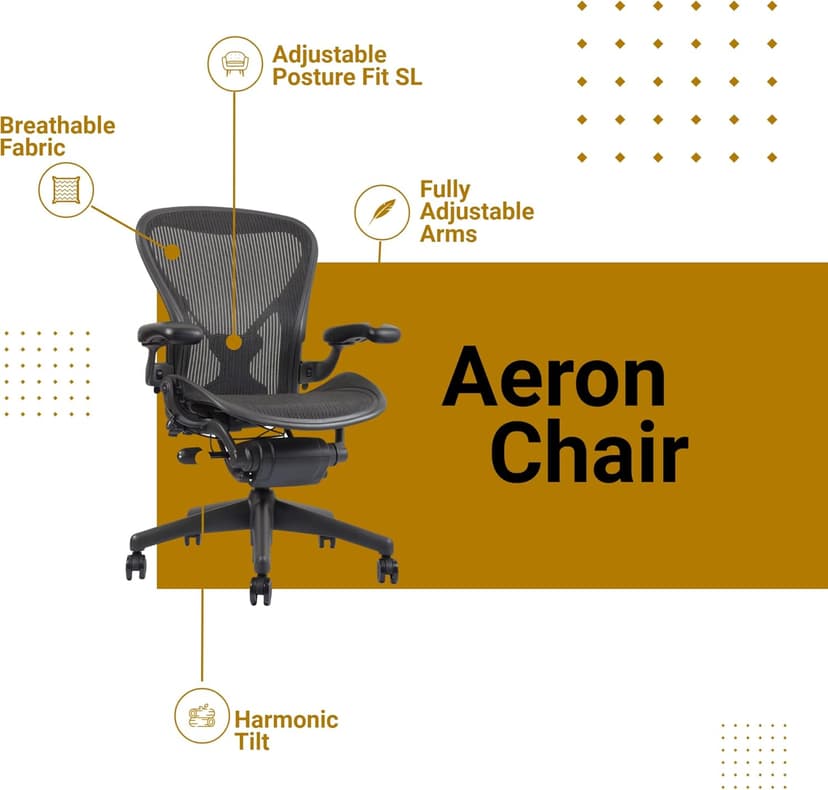 Aeron Chair by Herman Miller - Highly Adjustable Graphite Frame - with PostureFit - Carbon Classic (Medium)