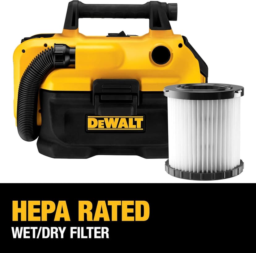 DEWALT 20V MAX Cordless Shop Vac, Wet Dry Vacuum Cleaner, Portable 2 Gallon Wet Dry Vac, Strong Suction Shop Vacuum with Hepa Filter, Tool Only (DCV580H)