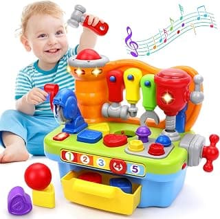 Montessori Toys with Sound Lights Effect, Shape Sorter, Christmas Birthday Gift for Boy Girl,Engineer Pretend Play Workbench Toys for 1 Year Old Boy, Musical Toy Tool Bench, 1 2 3 Years old Boy Gifts B08345YDXJ