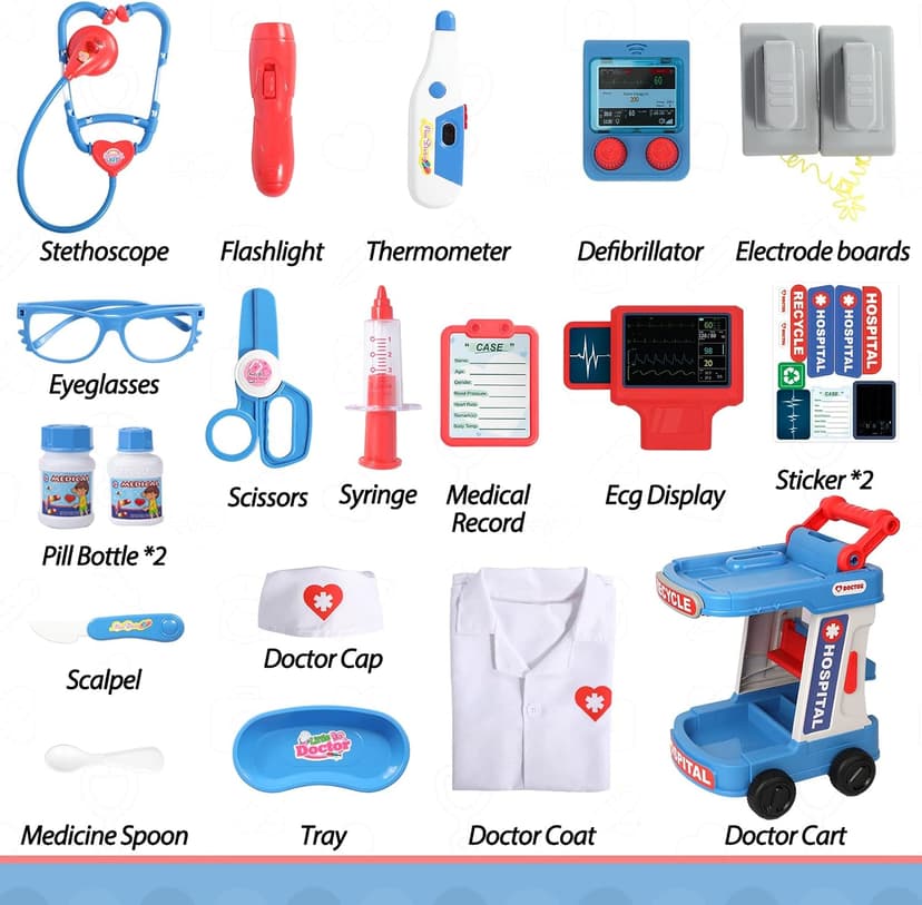 Kids Doctor Playset with Cart, Costume & Stethoscope, Role Play, Pretend Play Medical Toys, Birthday Gift Liberry Toddlers Doctor Kit Toy for Girls Boys Ages 2 3 4 5, Blue B0BYNC6XMQ