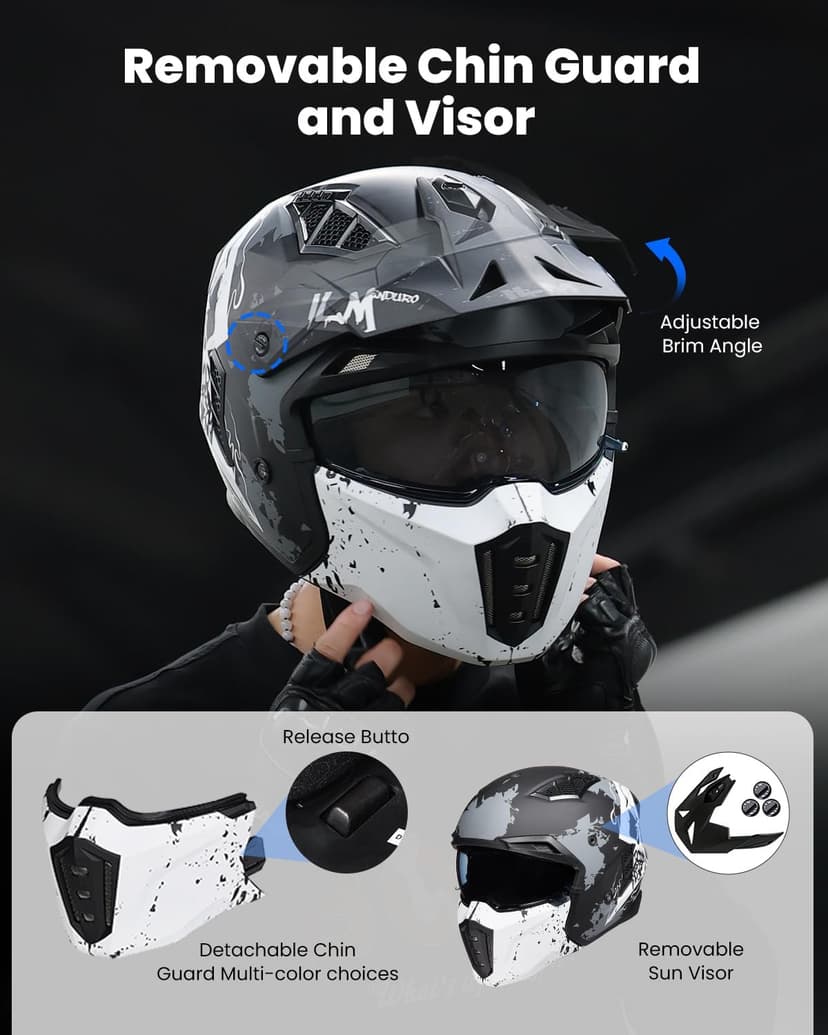 ILM Open Face Motorcycle 3/4 Half Helmet for Men and Women, Vintage Retro Helmet with Visor for Moped ATV Cruiser Scooter DOT Model Z302(Matte Skull,XX-Large)