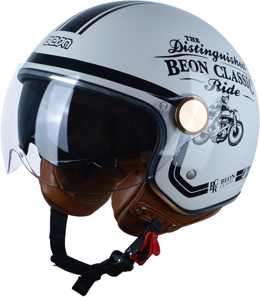 Open Face Motorcycle Helmet for Adults, DOT Approved,3/4 Retro Vespa Helmet, Dual Visors Men's and Women's Motorbike Casco for Moped Cruiser Bobber and Chopper