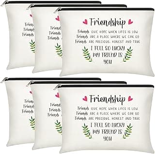 Xuniea 6 Pieces Friendship Gifts for Women Bulk Friendship Cosmetic Makeup Bag for Girl Travel Pouch Friend BFF Birthday Christmas Gifts(Leaf Pattern)