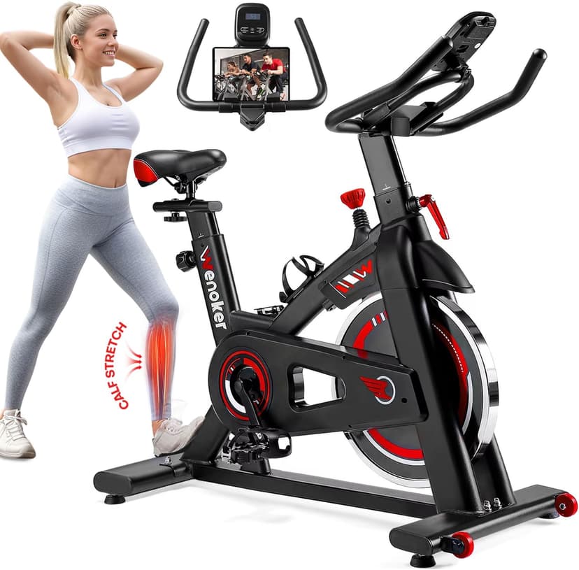 Exercise Bike, WENOKER Stationary Bike for Home, Indoor Bike with Silent Belt Drive, Heavy Flywheel, Comfortable Seat Cushion and Upgraded Digital Display