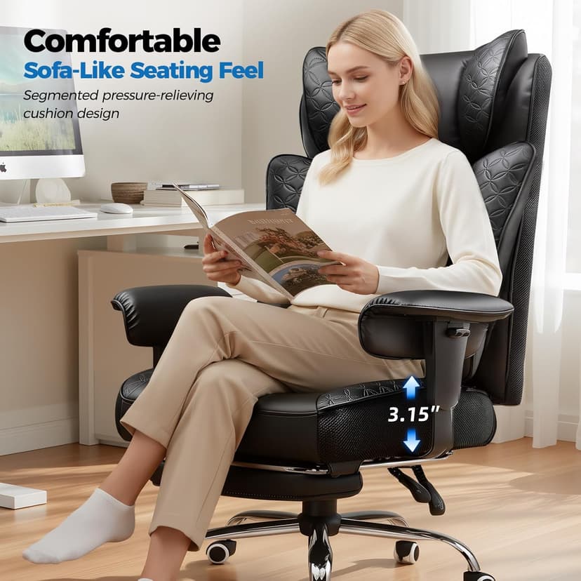 GTRACING Big and Tall Office Chair 400LBS Wide Ergonomic Gaming Chair with Deluxe Embossing Designed Leather with Foot Rest,150°Reclining Adjustable Soft Armrests Pocket Spring Back Support and Pillow
