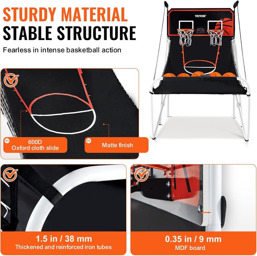 VEVOR Foldable Basketball Arcade Game, 2 Player Indoor Basketball Game, Home Dual Sport with 5 Balls, 8 Game Modes, Electronic Scoreboard, and Inflation Pump,Adults