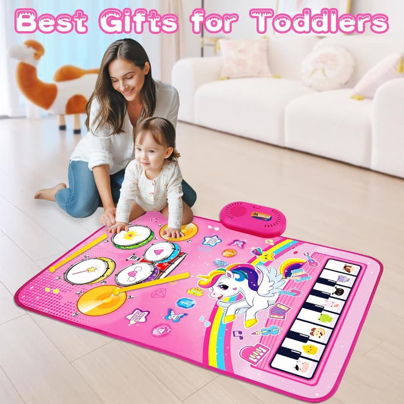 Piano Drum Animal Touch Unicorn Toy - Infant Musical Toy 12-18 Months Babies Birthday Easter Gifts for 1 2 3 Year Old Girls Toys for 1 Year Old Girl Gifts: 3 in 1 Baby Music Mat Toddler Toys Age 1-2 B0DBXXVQP3