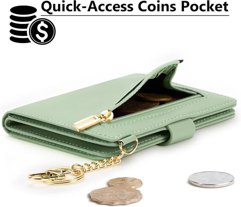 Airkit Small Wallets Woman RFID Blocking Leather Credit Card Holder - with ID Window - Card Wallets for Women - with Zipper Coin Purse - Keychain Wallet