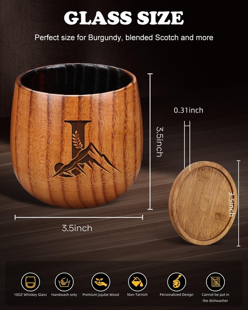 Whiskey Bourbon Gifts for Men Brother Him Personalized Charred Wooden Bourbon Drinkins Glass, Eneraved Whiskey Tumbler Cup J Birthday Gifts for Men Dad Husband Whiskey Glass Anniversary Groomsmen Gift B0FRLJKQFP