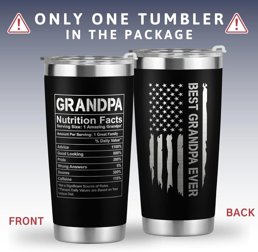 Grandpa Gifts - Grandpa Birthday Gifts from Grandchildren - Fathers Day Gift, Birthday Christmas for Grandfather - Grandfather Gift Ideas from Granddaughter, Grandson - 20 Oz Black Tumbler