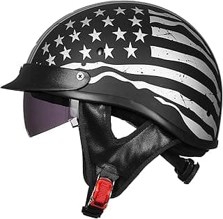 ILM Half Helmet Motorcycle Open Face Sun Visor Quick Release Buckle DOT Approved Cycling Motocross Suits Men Women 205V (M, Patriotic Flag)