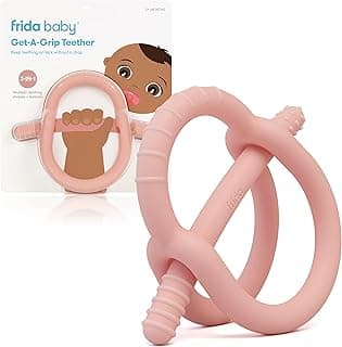Frida Baby Get-A-Grip Silicone Teether for Teething Pain Relief, BPA-Free Food-Grade Teething Toys for Infant Baby Newborn 0-6, 12, 18 Months, Easy-Grip Teether Ring, PVC-Free, Pink