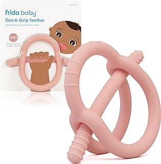 Frida Baby Get-A-Grip Silicone Teether for Teething Pain Relief, BPA-Free Food-Grade Teething Toys for Infant Baby Newborn 0-6, 12, 18 Months, Easy-Grip Teether Ring, PVC-Free, Pink
