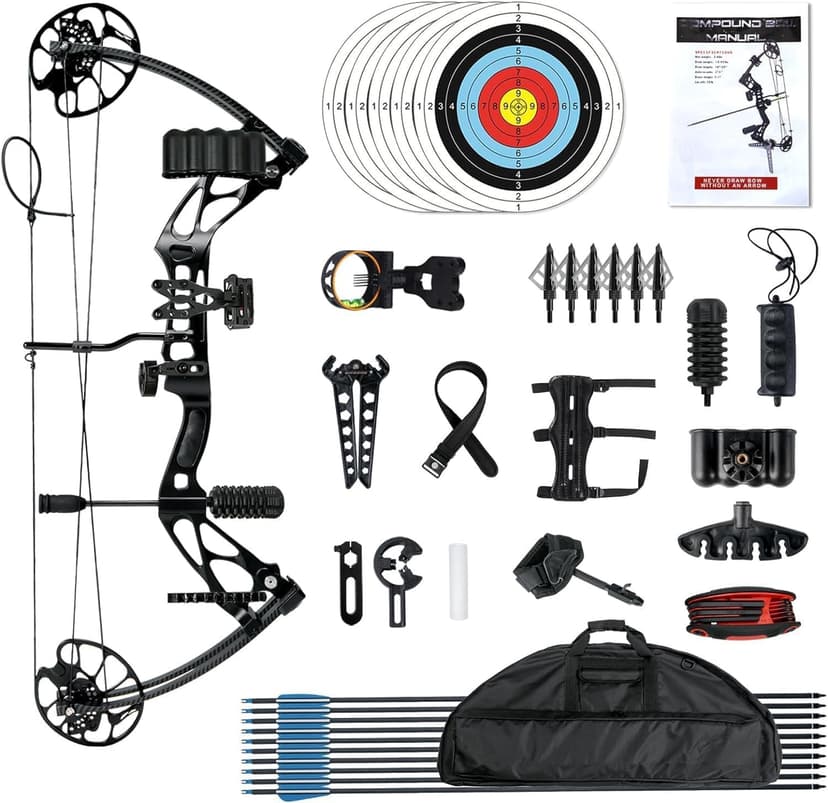 Compound Bow and Arrow Set 30-70 lbs for Adult, Adjustable Hunting Compound Bow Archery with Limbs Made in USA, Right Hand, 18”-31”, up to IBO 320 fps
