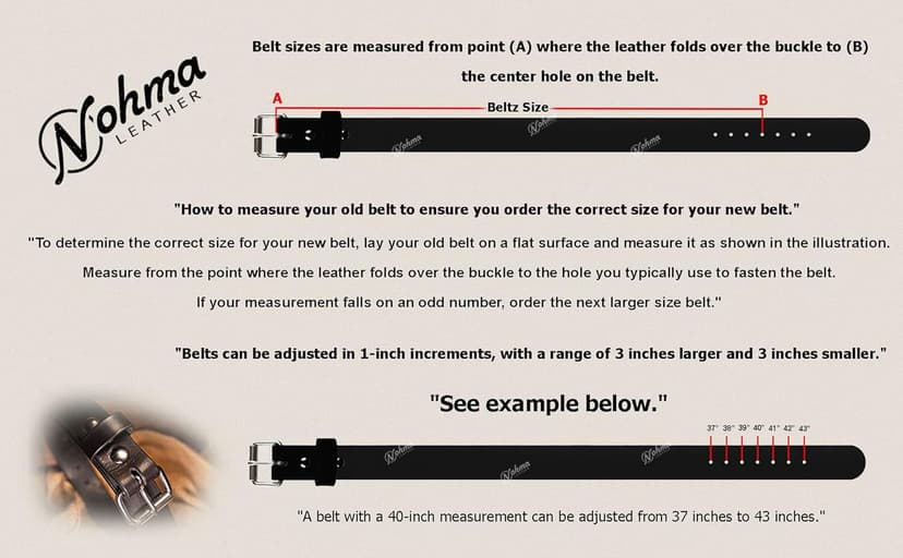 Nohma Leather Men's Leather Belt, Made in USA, Full-Grain Leather, Casual Everyday Wear Belts, Amish Handmade 1.5" Width