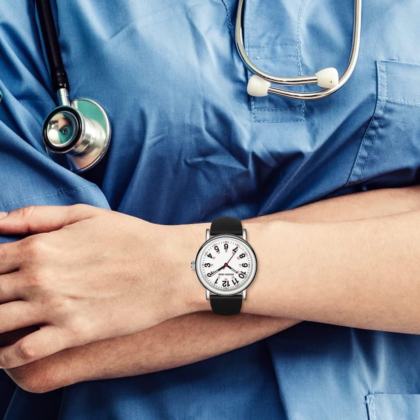 GOLDEN HOUR Waterproof Nurse Watch for Medical Professionals, Students Women Men - Military Time Luminouse Easy Read Dial, 24 Hour with Second Hand, Colorful Silicone Band