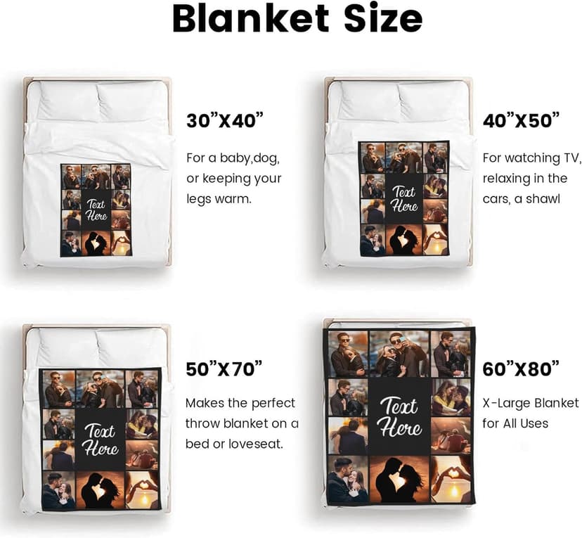 Custom Blanket with Photos Text Personalized Blanket Thows with Picture Customizable Blanket Photo Blankets Customize for Mom Dad Couple Girlfriend Boyfriend Wife Husband