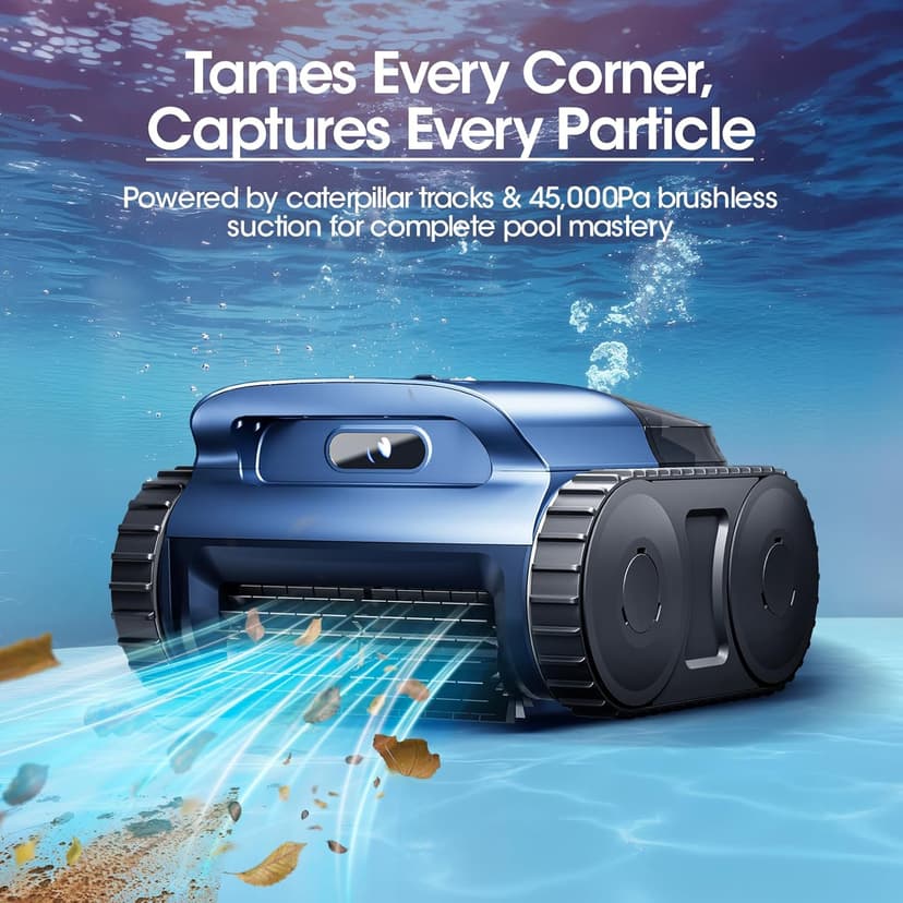 Cordless Robotic Pool Vacuum, Pool Cleaner with Track Drive & Sonar Navigation, 180W Brushless Motor, Wall & Waterline Climbing, 150-Min Runtime, for Inground & Above-Ground Pools up to 2150 Sq. Ft.