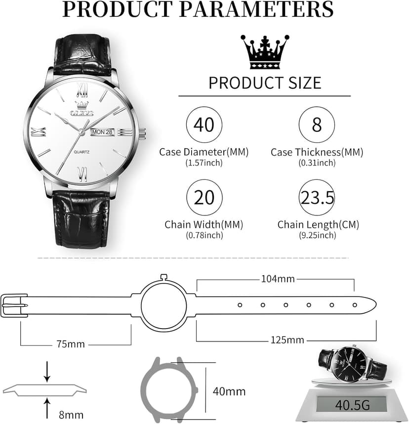 OLEVS Men’s Watches Waterproof Dress Minimalist Analog Quartz Stainless Steel Casual Men’s Wrist Watch with Day Date, Classic Luxury Elegant Roman Numerals Dial Big Face Relojes para Hombres