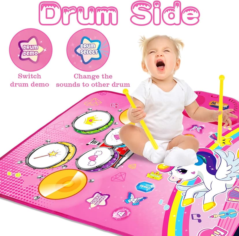 Piano Drum Animal Touch Unicorn Toy - Infant Musical Toy 12-18 Months Babies Birthday Easter Gifts for 1 2 3 Year Old Girls Toys for 1 Year Old Girl Gifts: 3 in 1 Baby Music Mat Toddler Toys Age 1-2 B0DBXXVQP3