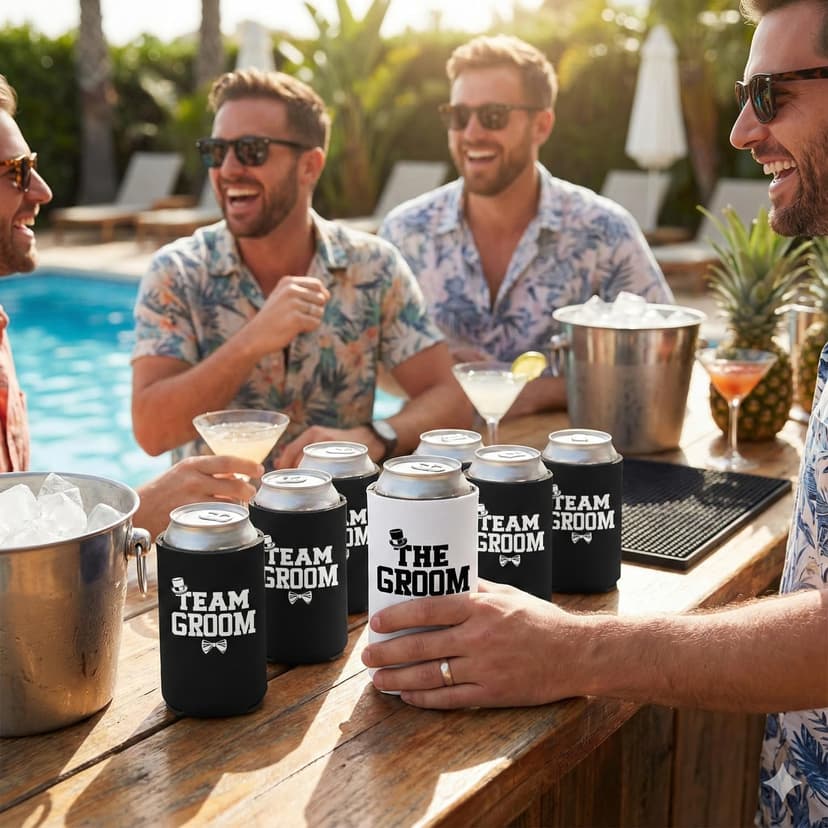 The Groom And Team Groom Can Coolie Holder Bachelor Party Decorations Bachelor Party Favors Bachelor Party Accessories Wedding Favors Gift For Groom Groomsmans Proposal Gifts Black White B08CHMD5PM