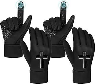 Newcotte 2 Pairs Winter Gloves for Men Women Black Faith Cross Running Gloves Touchscreen Lightweight Anti-Slip Warm Windproof Thermal Liner for Cold Weather Football Cycling Biking Skiing