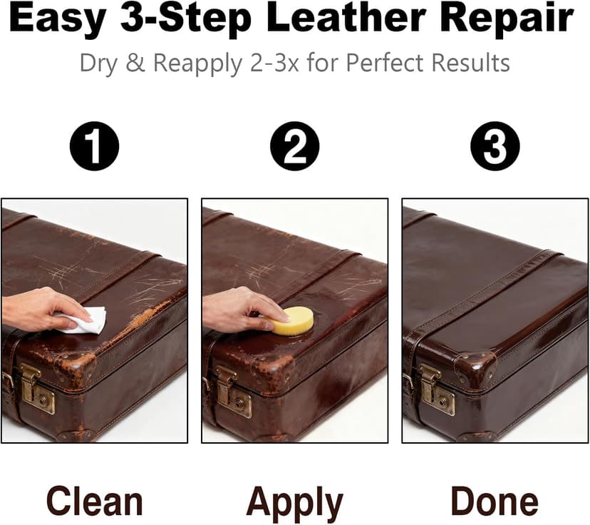Medium Brown Leather Repair Kit - Recoloring Balm & Dye to Restore Scratches, Faded & Aged Leather & Vinyl Couches, Boots, Car Seats & Furniture