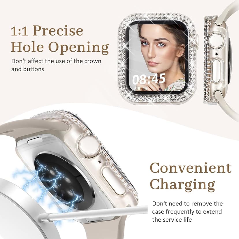 Newlibery Bling Watch Case with HD Screen Protector Women Compatible with Apple Watch 40mm Diamond Protective PC Face Cover Frame Protector for iWatch Series 6/5/4/SE/SE2/SE3 Clear